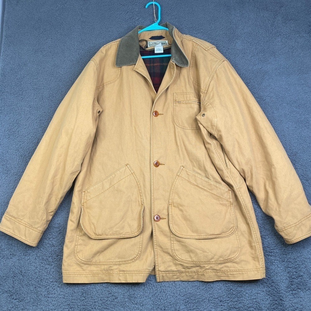 LL Bean Coat Cotton Wool Blanket Lined Barn Chore Corduroy Collar Men L Tall